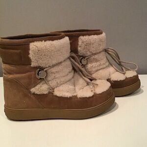 Moncler Brown and Cream shearling Fanny Glitter Winter Boots